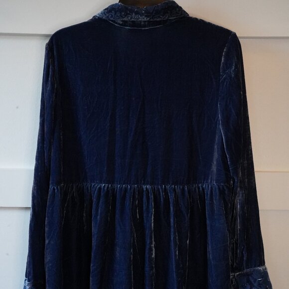 Soft Surroundings, Velvet Embroidered Long Sleeve Button Down Tunic Top, Blue - Picture 4 of 6